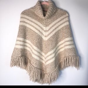 Banana Republic Wool Alpaca Chevron Fringe Poncho